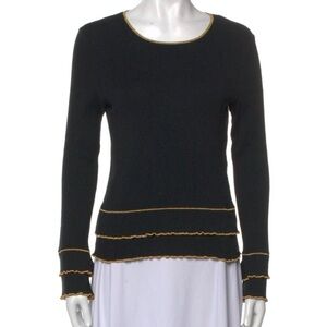 CHANEL Rare Vintage Black with Gold Trim Pullover Sweater Top CC Logo